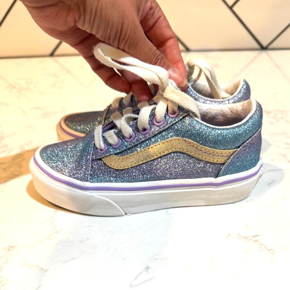 Vans Kids' Old Skool sneakers "Ombre Glitter" Blue/Purple colorway size 10.5 - Picture 4 of 8